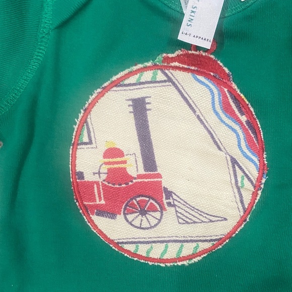 Rabbit Skins Green Onesie with Train Appliquéd with Vintage Quilt - Picture 2 of 3